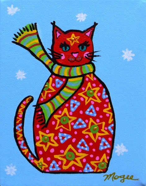 Red Snow Kitty by Mary Ellen Mogee